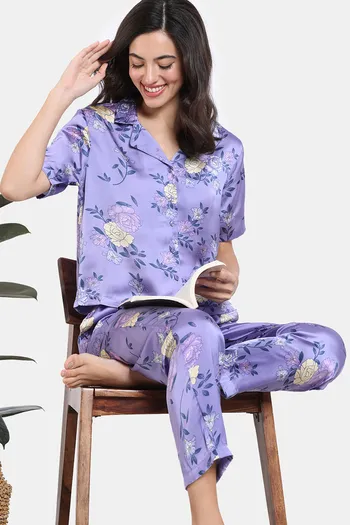 Buy Zivame Paradise Garden Woven Pyjama Set - Twilight Purple